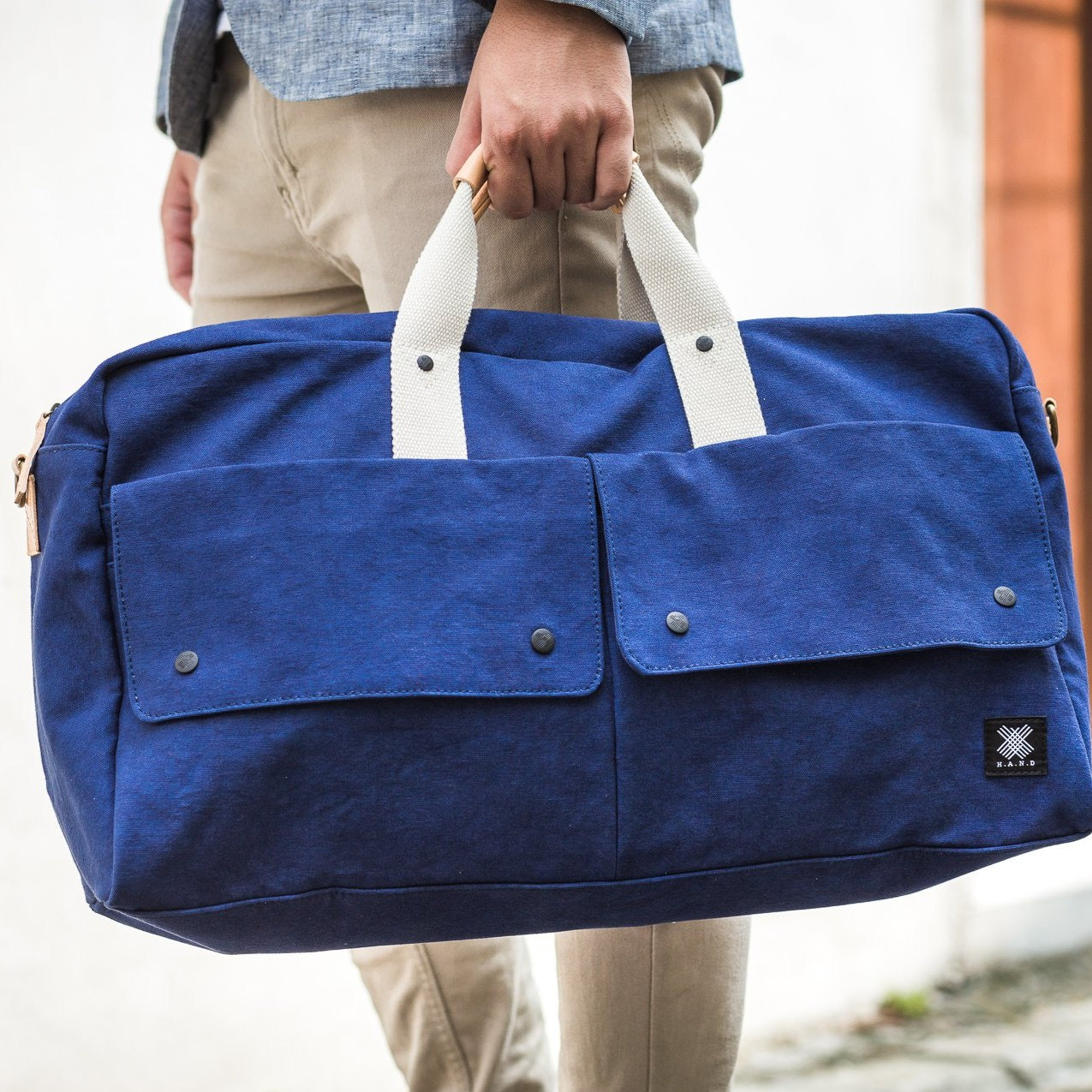 Travel Bag, Italy Canvas, Italy cow leather - Trip Weekender - Yellow - WEMUG