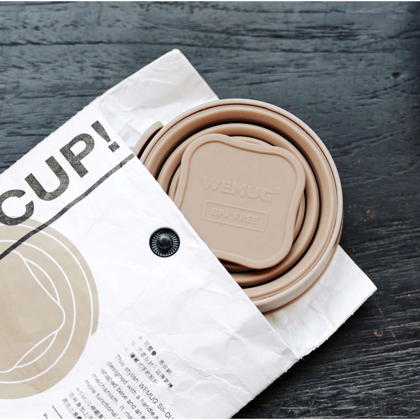 WEMUG On-the-go Foldable Sili Cup with reusable Tyvek bag - WEMUG