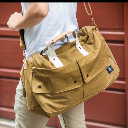 Travel Bag, Italy Canvas, Italy cow leather - Trip Weekender - Yellow - WEMUG