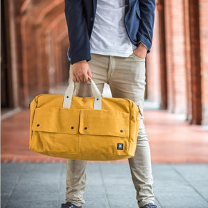 Travel Bag, Italy Canvas, Italy cow leather - Trip Weekender - Yellow - WEMUG